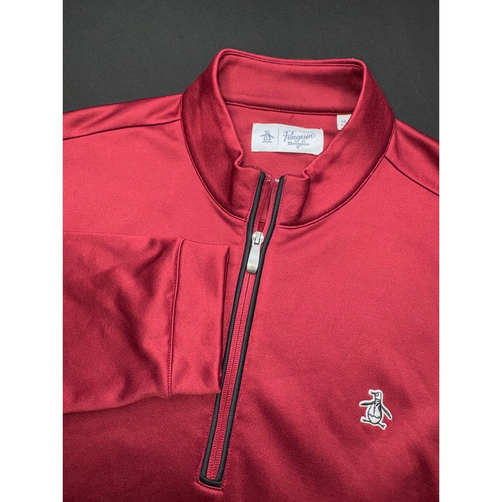 Original Penguin Mens XL Quarter Zip Pullover Burgundy Red Performance Mock Neck
